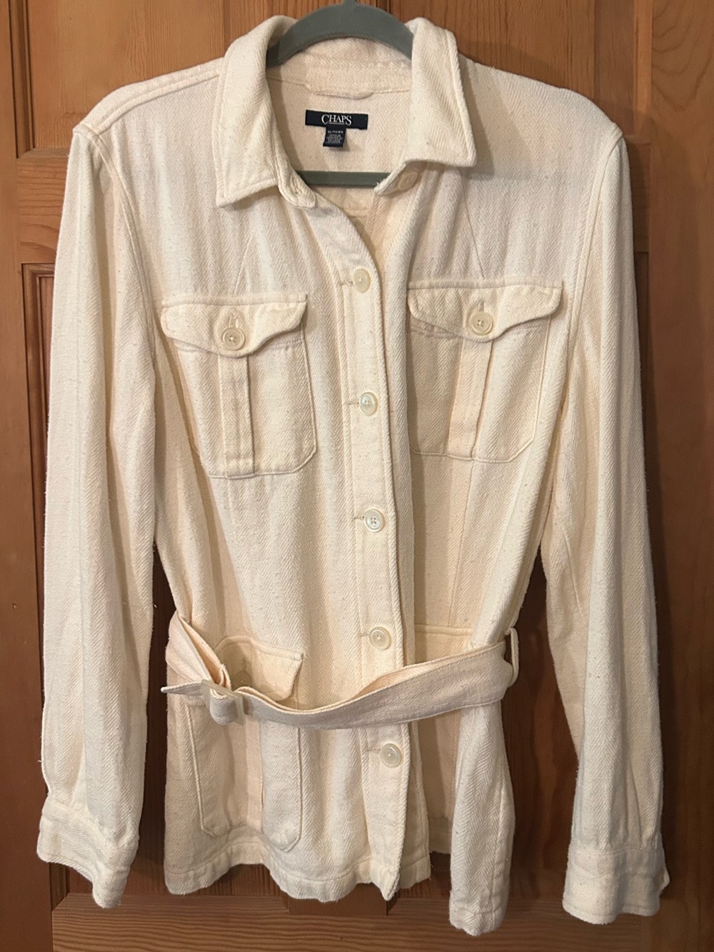 Chaps Cream Utility Jacket with Self-Tie Belt